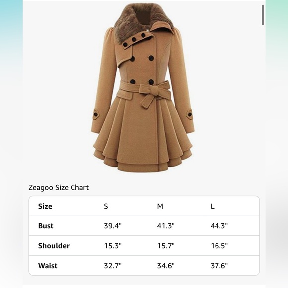 Zeagoo Pea Coat with Faux Fur Collar. Size Small. Machine Washable. - Picture 11 of 11